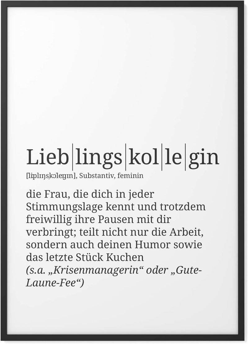 Papierschmiede® Definition: Lieblingskollegin, DIN A1 (59x84 cm), XXL Poster für Wohnzimmer, Schlafz