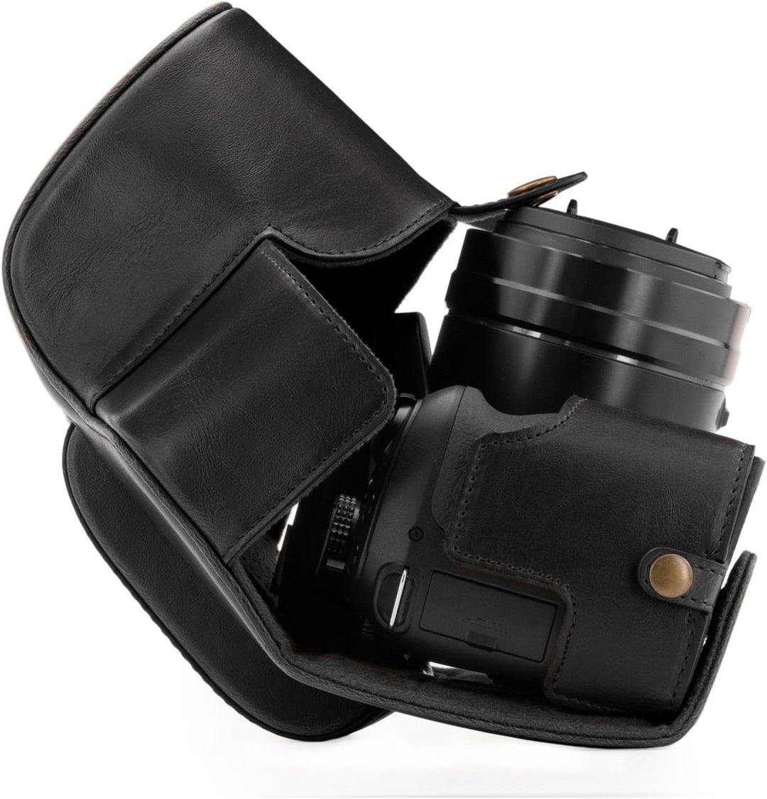 MegaGear Panasonic Lumix DC-FZ80, FZ82 Ever Ready Leder Kamera-Case mit Trageriemen und Batteriezuga