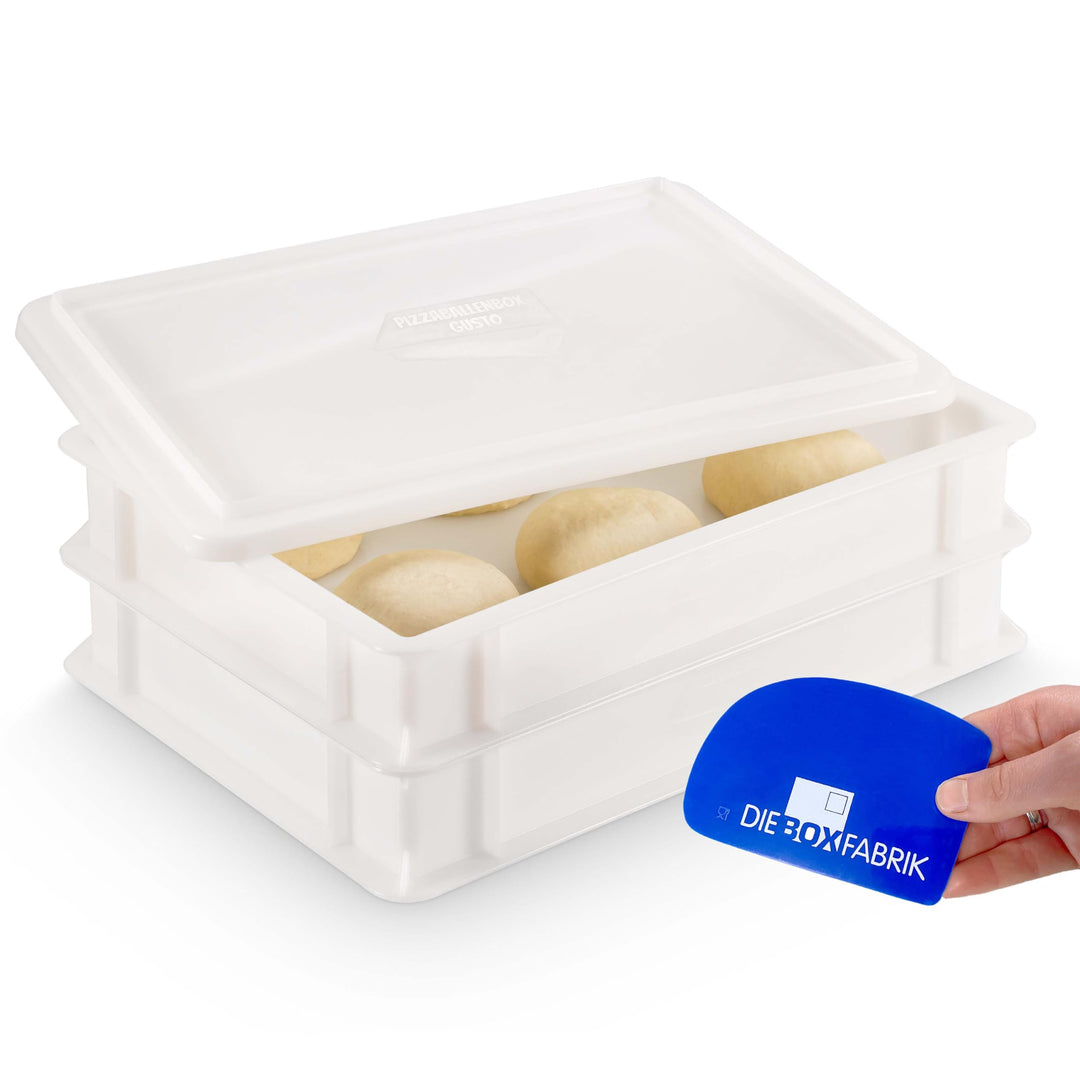 DIE BOX FABRIK 2x Pizzaballenbox Gusto + 1x Deckel (Grösse 40 x 30 x 7 cm) Weiss, stapelbarer Kunsts