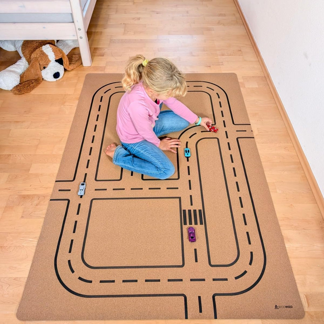 Spielmatte aus Kork. Schadstofffreie Krabbelmatte für Babys und Kinder. Strasse 140x110 cm 140 x 110