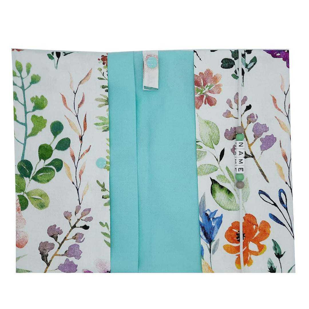 Grosse Windeltasche XXL mit Name Wickeltasche bunte Wiese weiss mint