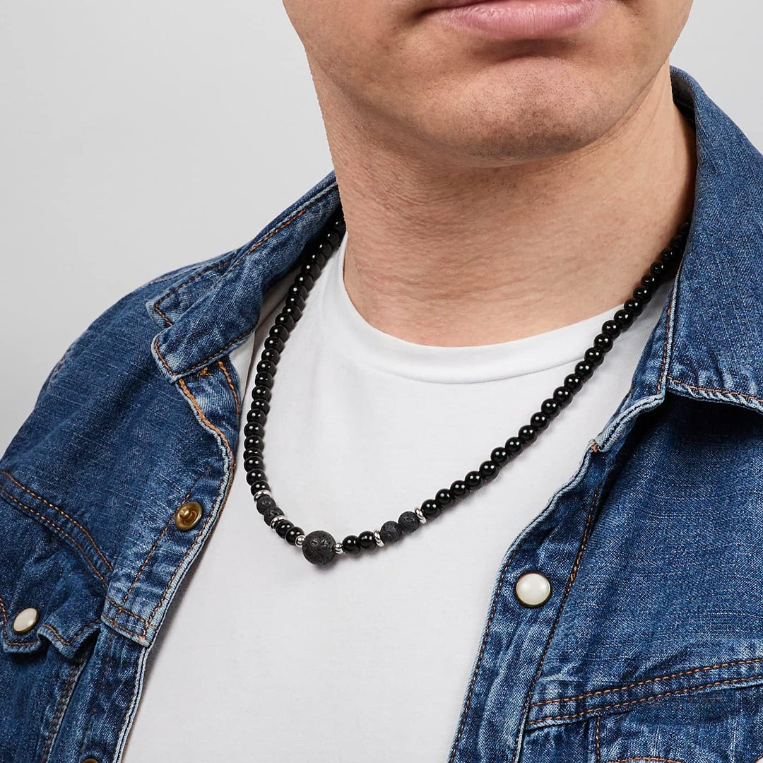 Handgemachte Herren Tigerauge Onyx Perlenkette Kette Natürliche Edelsteine Heilung Kristallschmuck (