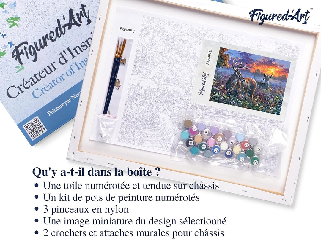 Figured'Art Malen Nach Zahlen Erwachsene Mit Rahmen Reh Pärchen - Paint by Numbers Basteln DIY Baste