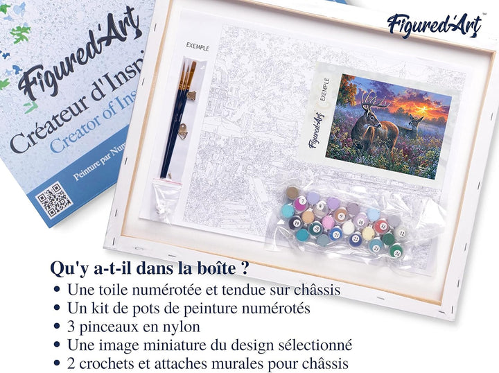 Figured'Art Malen Nach Zahlen Erwachsene Mit Rahmen Reh Pärchen - Paint by Numbers Basteln DIY Baste