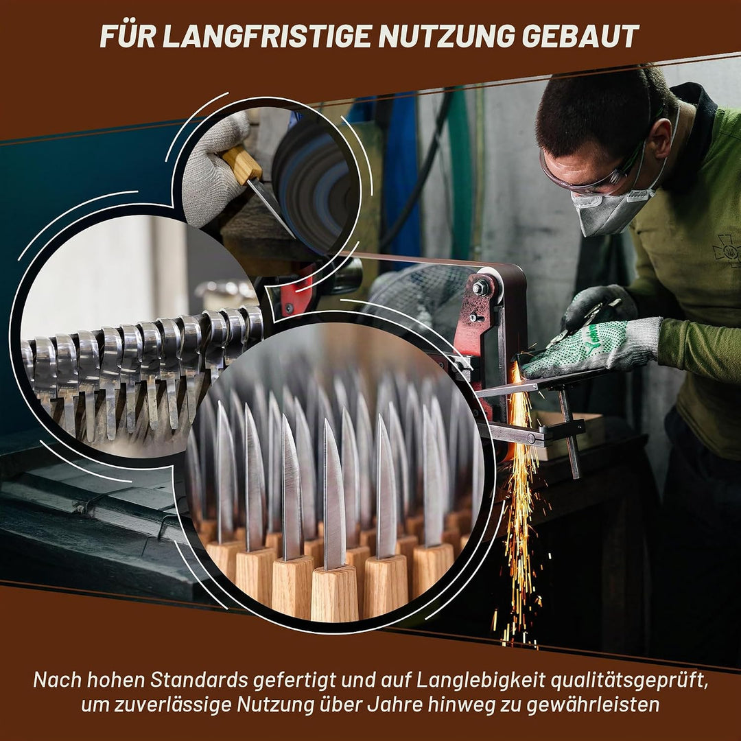 BeaverCraft S13 Holzschnitzerei Werkzeuge Set für Löffelschnitzen 3 Messer in Werkzeugsrolle Abziehr