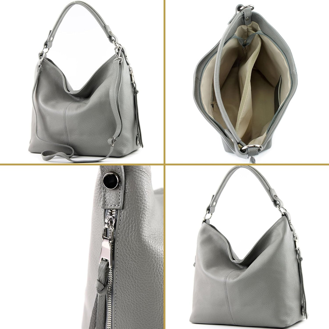 modamoda de Damen Schultertasche, Leder T160 Petrol2021, Petrol2021