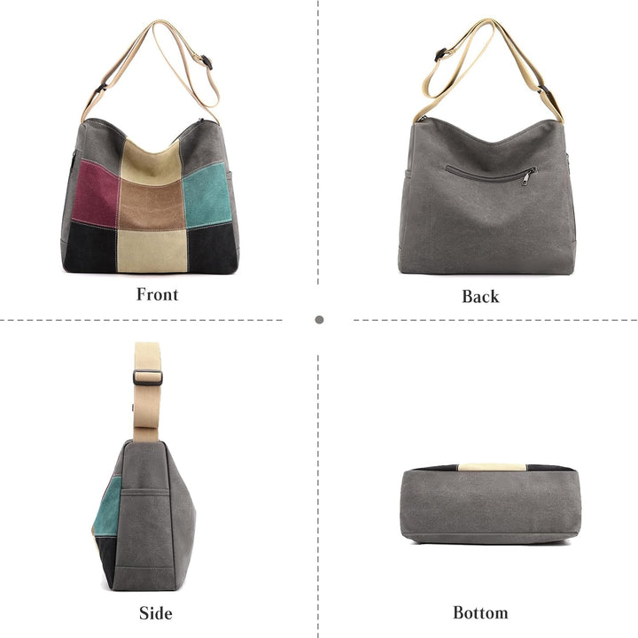 CORIOS Damen Canvas Schultertasche Mehrfarbig Spleiss Umhängetasche Grosse Tragetasche Henkeltaschen