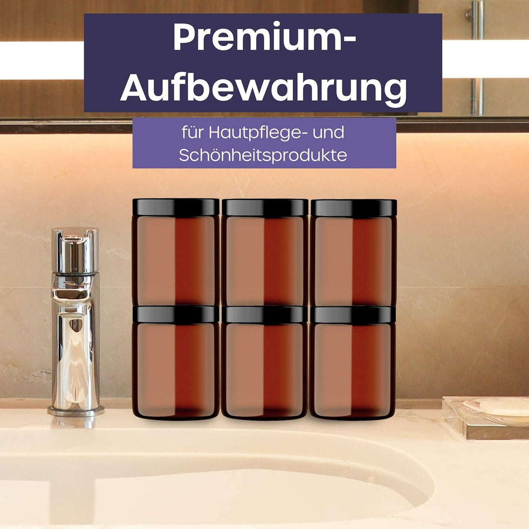 volila Braunglas Salbentiegel Gläschen mit Deckel (240ml x 12 Stück) - Glastiegel Creme Dosen zum Be