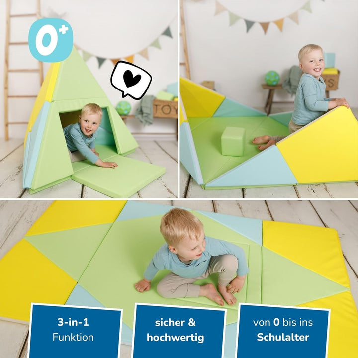 alldoro 60801 Faltbare Spielmatte 3-in-1, Krabbelunterlage, Tipi-Zelt & Spielboot, ab 0 Jahren, 182