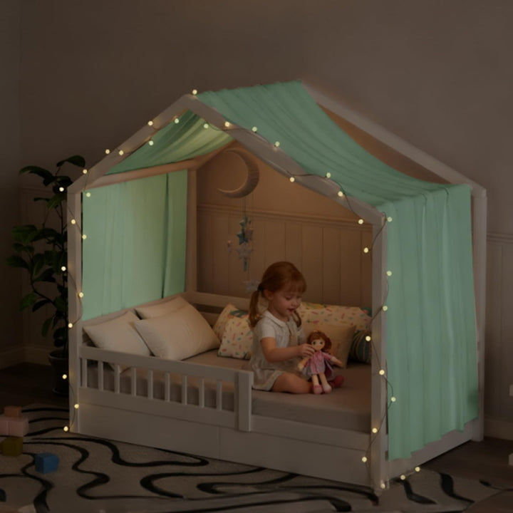 Hausbett Himmel mit Lichterkette 1 Stück Deko Baldachin Hausbett Vorhang,Betthimmel Musselin Stoffhi