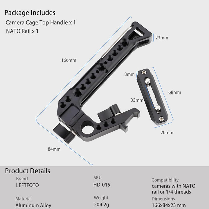 LEFTFOTO Nato-Schiene mit 7 mm NATO-Schiene für DLSR Kamerakäfig, Anti-Off- und Schnellverschluss-De