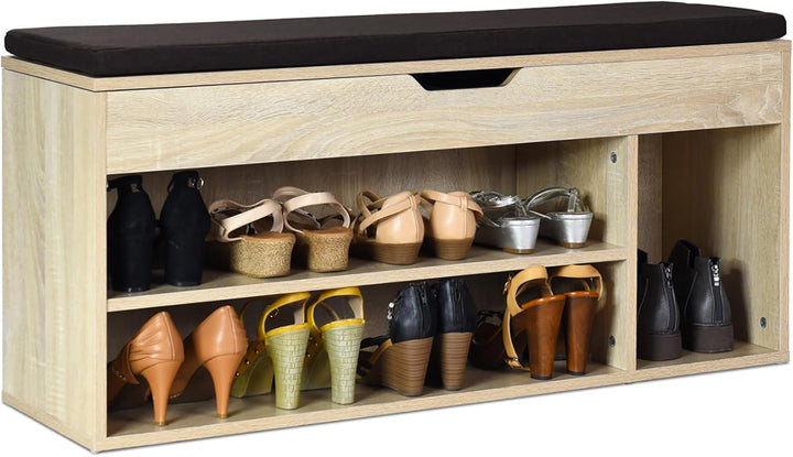 COSTWAY Schuhbank mit Sitzfläche und Stauraum, 104 x 30 x 48 cm, Garderobenbank Schuhregal Holz, Sch