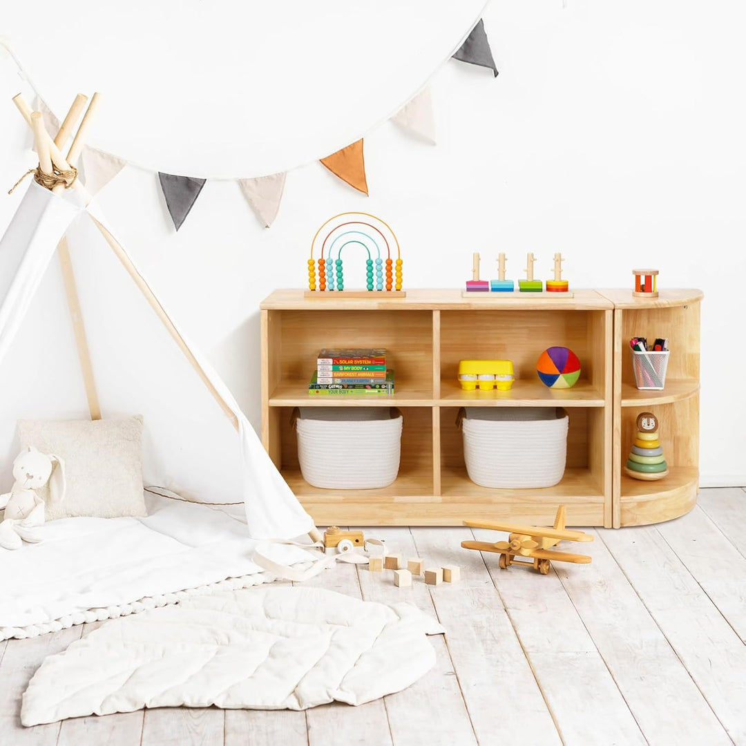 OOOK Gummiholz Kinderregal Spielzeugschrank, Bücherregal Spielzeugregal mit 2 Ebenen, Eckregal Stehe