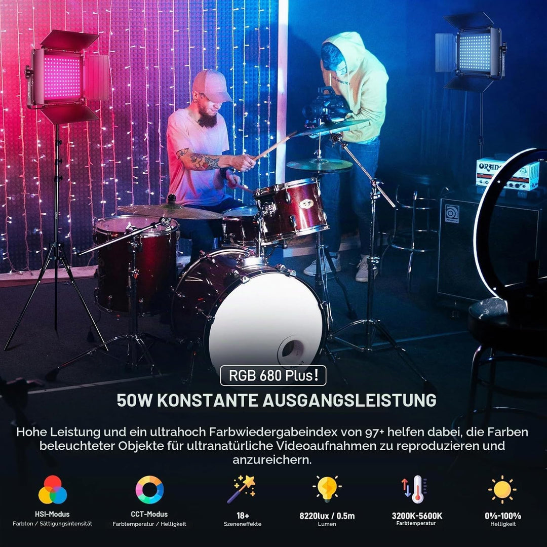 GVM LED Videoleuchte RGB, 50W APP-Steuerung RGB Videolicht LED Dauerlicht mit 8 Lichteffektszenen, 3