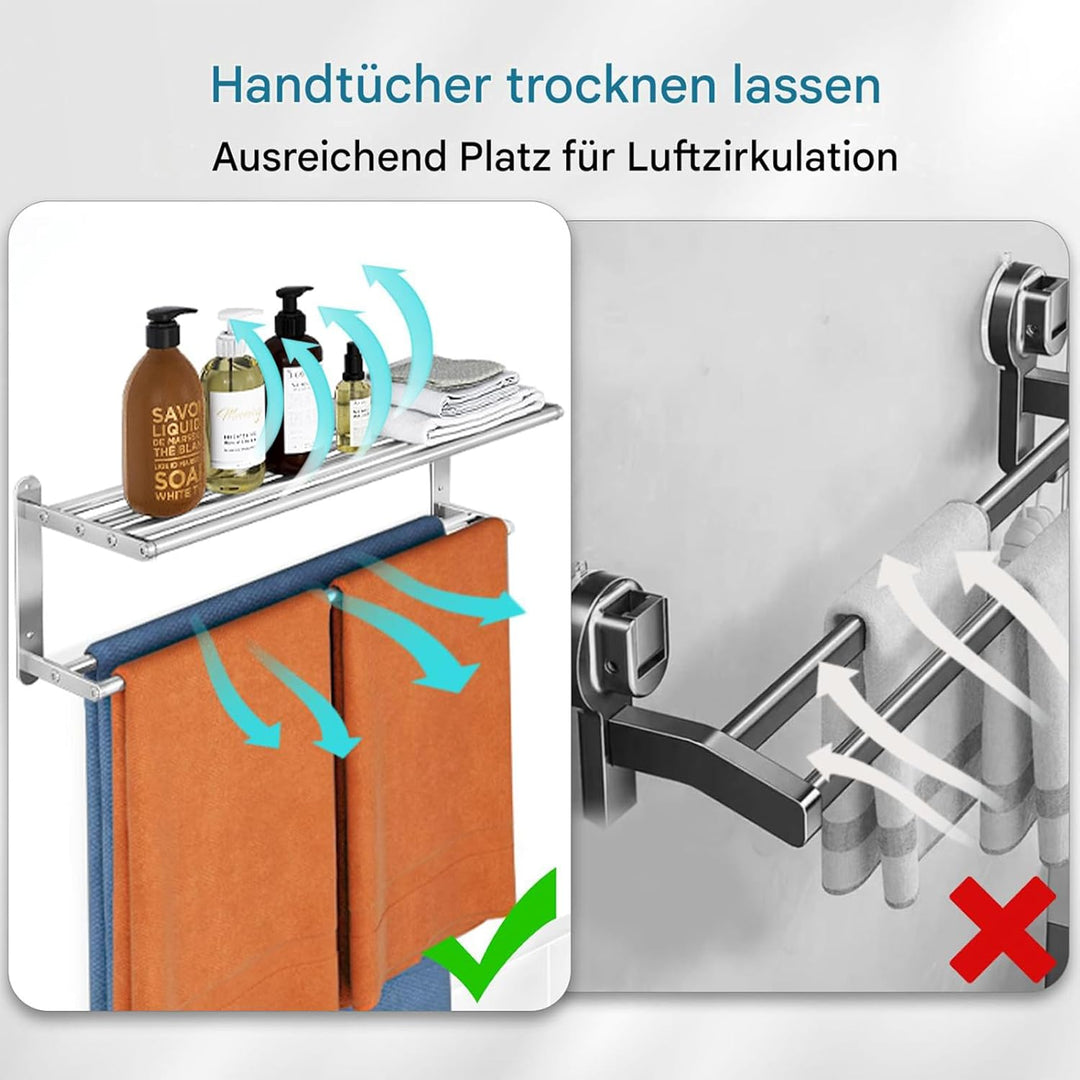 Handtuchhalter für Badezimmer – 61 cm Badetuchregal mit doppelter Handtuchstange, Edelstahl-Handtuch