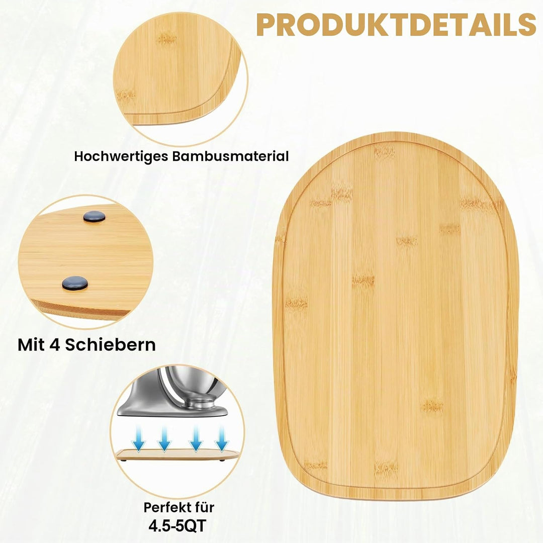 Bambus Gleitbrett Kompatibel mit Kitchen Aid Artisan 4.5-5 Qt(4,3L - 4,8L)Verschiebbare Unterlage fü