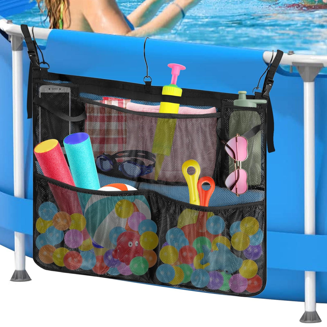 Pool Aufbewahrungstasche, verstellbare Pool Zubehör Organizer Netz mit 5 Netztaschen, Pool Aufbewahr