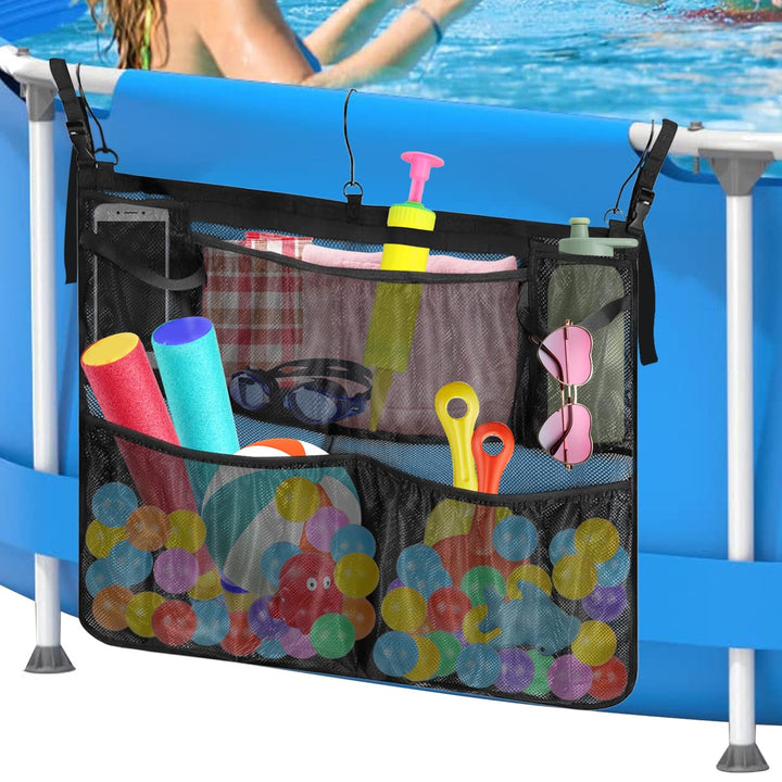 Pool Aufbewahrungstasche, verstellbare Pool Zubehör Organizer Netz mit 5 Netztaschen, Pool Aufbewahr