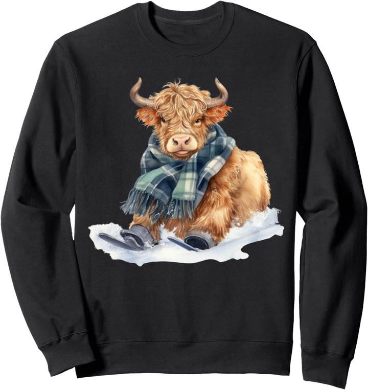 Lustige schottische Highland Kuh Grün Plaid Narben Schneeschuh Ski Sweatshirt