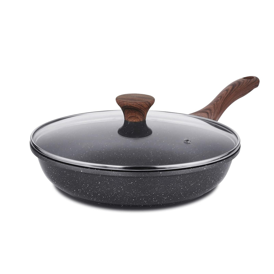 SENSARTE 24cm Schweizer Granit Beschichtung Antihaft Bratpfanne mit Deckel Grau 24cm, Grau 24cm