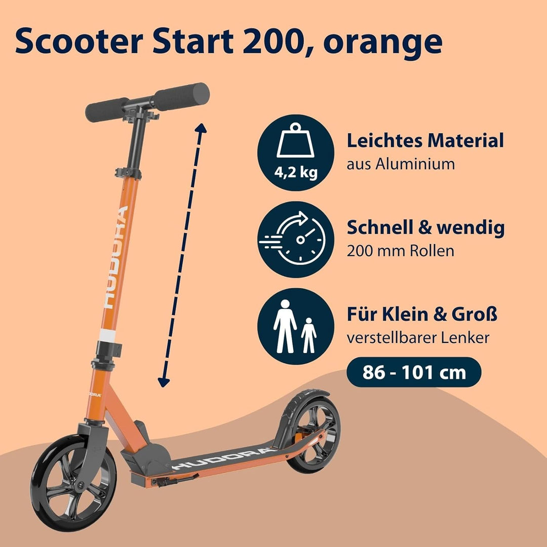 HUDORA Scooter Start 200, Stabiler Aluminium-Roller, Höhenverstellbarer & zusammenklappbarer Cityrol