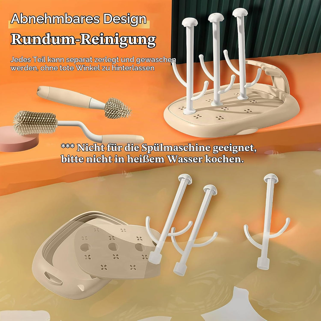 auvstar Trockenständer Babyflaschen,Abtropfgestell Flaschen Baby mit Flaschenbürste,Flaschentrockner
