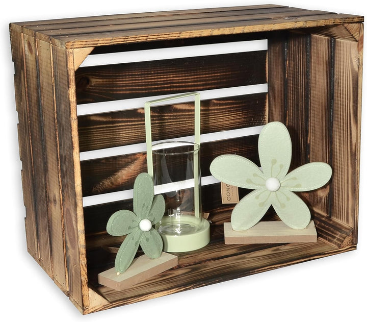 4 Set Holzkiste im Vintage Look geflammt dunkel 50x40x30cm - Obstkiste 50x40x30cm Dunkel Geflammt 4,