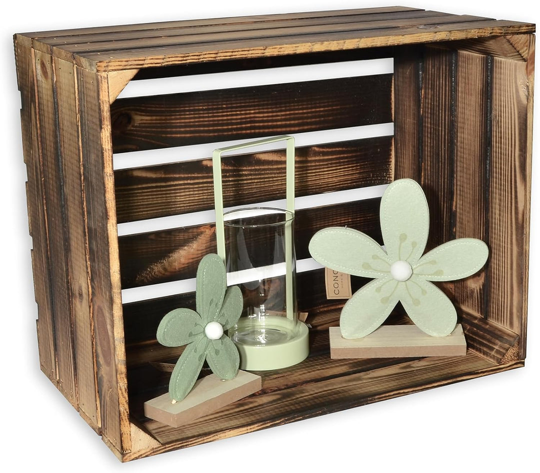 3 Set Holzkiste im Vintage Look geflammt dunkel 50x40x30cm - Obstkiste 50x40x30cm Dunkel Geflammt 3,