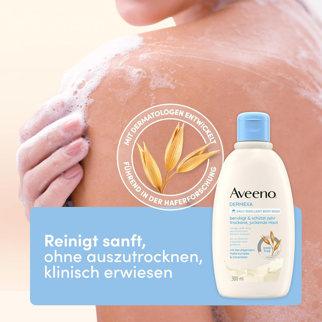 Aveeno Dermexa vegane Duschcreme seifenfreie Pflegedusche 300ml mit beruhigendem Haferkomplex für se