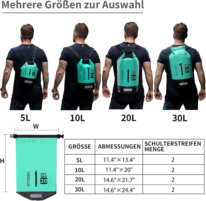 Dry Bag - 5L 10L 20L 30L Waterproof trockener Beutel/Sack wasserdichte Tasche mit Langem justierbare