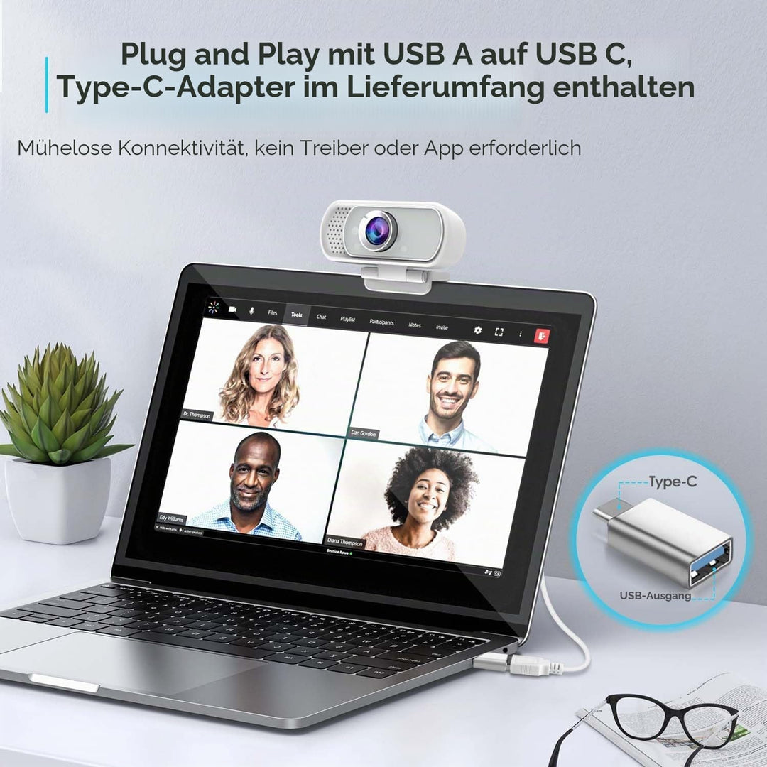Webcam with Tripod Privacy Shutter: 1080P FHD Web Camera with Mic, Plug & Play USB A USB C Webcam wi