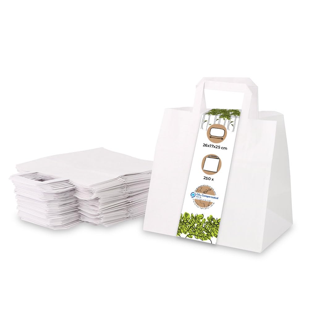 BIOZOYG weisse Papiertüten mit Griff I umweltschonende Papiertüte aus Kraftpapier I Geschenktüte bio