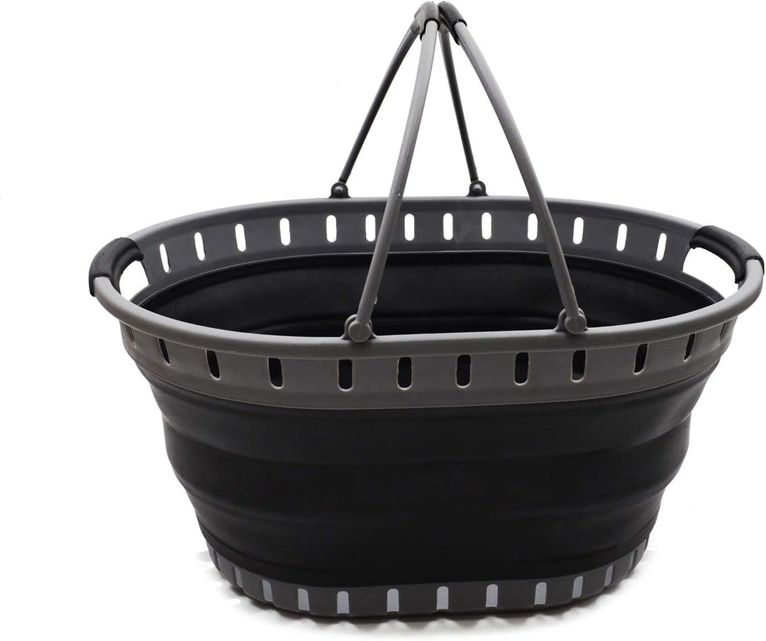 SAMMART 25L (6,6 gallon) Wäschekorb aus Kunststoff, faltbar, faltbar, tragbar, platzsparend (Grau/sc
