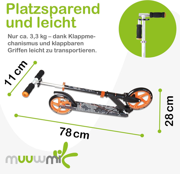 Muuwmi Aluminium Scooter - 200 mm Räder - ABEC 5 Lager - Höhenverstellbarer Lenker - Geeignet für Ki