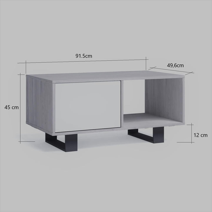 Skraut Home MESAWINDTALL02 Couchtisch für Wohnzimmer, Esszimmer, Chene-grau, 92x50x45cm, Chene-grau