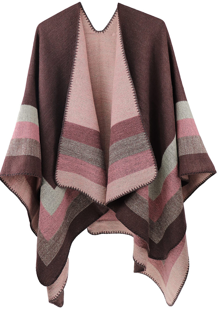 Shmily Girl - Damen Poncho Habe Gestrickt Überdimensionalen Decke Kap-Schal Streifen / Kaffee, Strei