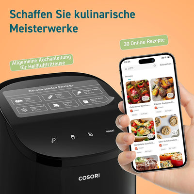 COSORI Heissluftfritteuse 2L, 4-in-1 Mini Airfryer, 30 Online Rezepte, 75-205℃, Energiesparend, Komp