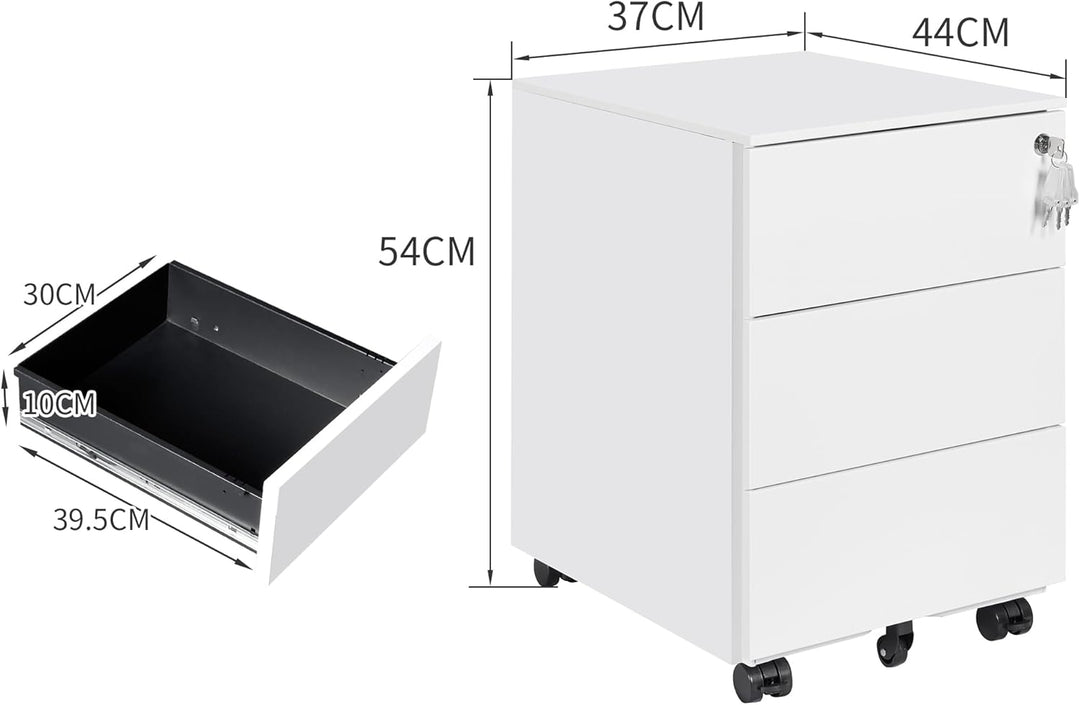 LVSTEEL Rollcontainer mit Schubladen, Mobiler Aktenschrank unter Schreibtisch, Abschliessbarer Büros