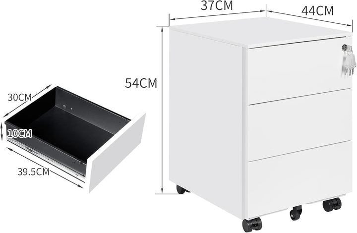LVSTEEL Rollcontainer mit Schubladen, Mobiler Aktenschrank unter Schreibtisch, Abschliessbarer Büros