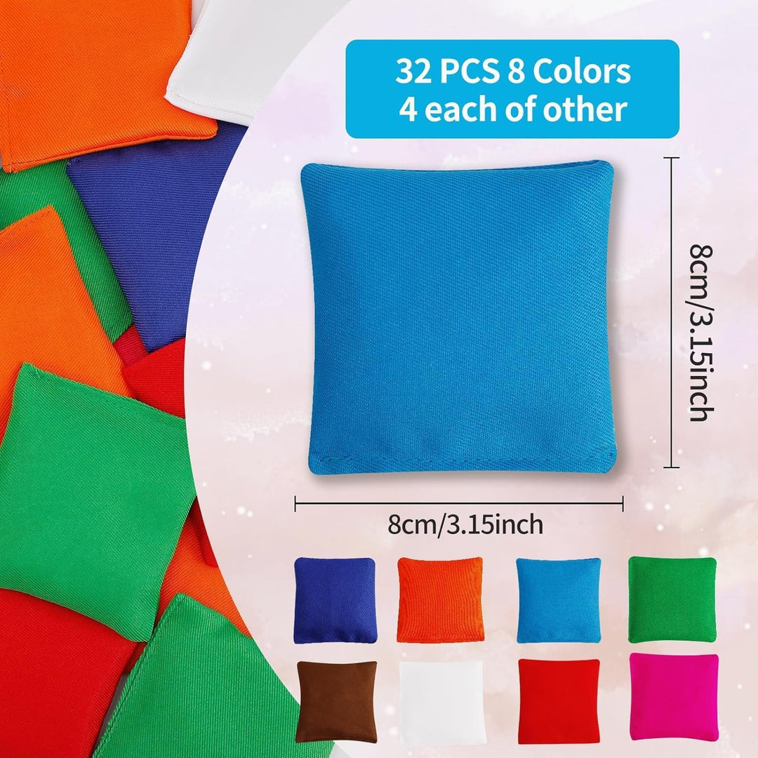32 Stück Cornhole Säckchen, 8 × 8 cm Nylon Wurfsäckchen – Mini Bean Bags für Tossing, Kinder Outdoor