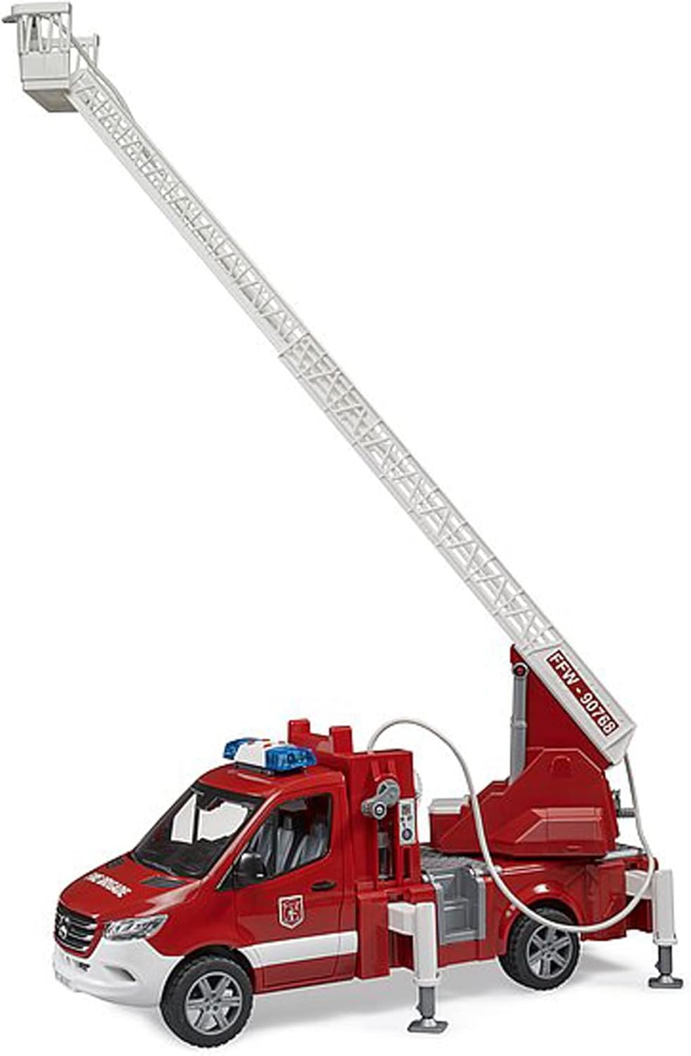 bruder 02673 - Mercedes-Benz Sprinter Feuerwehr mit Drehleiter Pumpe und Light & Sound Modul bworld