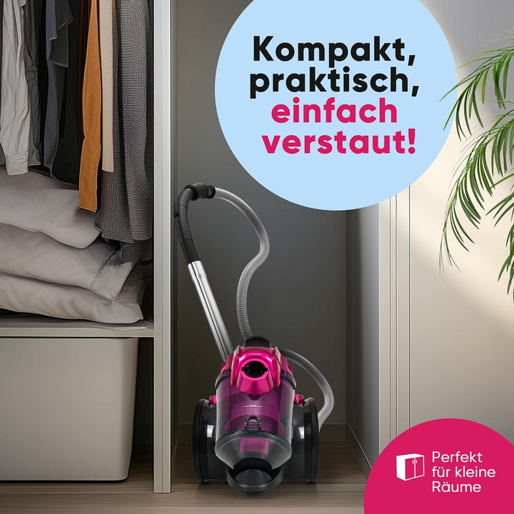 Proficare, Bodenstaubsauger ohne Beutel, 700 W, Rosa, PC-BS3134-Pink, HEPA-Filtration, Teleskoprohr,