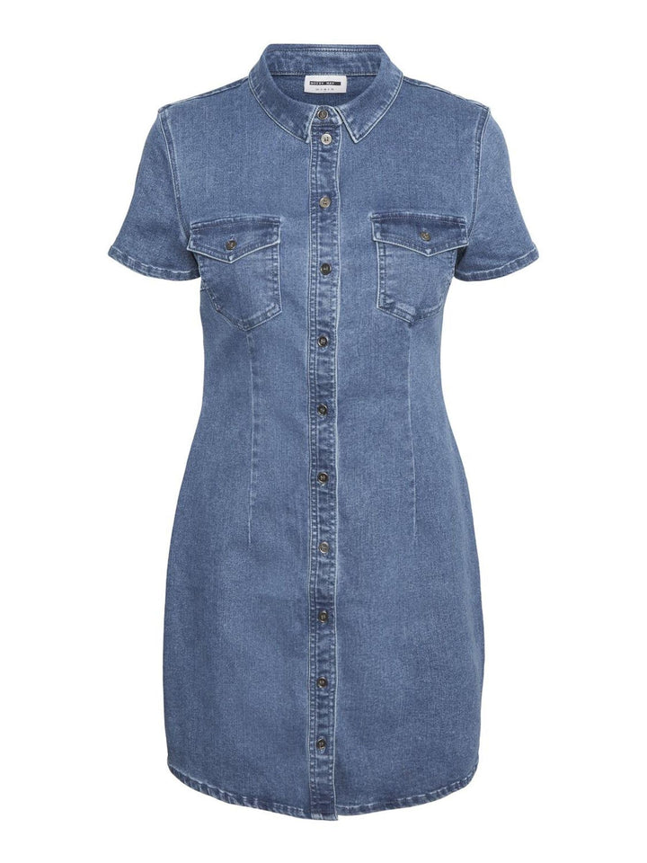Noisy may Joy Short Sleeve Mid Wash Denim Day Dress M Medium Blue Denim, M Medium Blue Denim