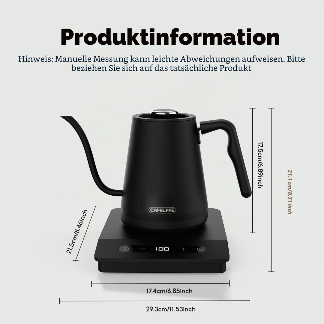 CAFELFFE Elektrischer Schwanenhals-Wasserkocher, 0,8L, 1500 W, Schwarz | Teekanne, Edelstahl-Heisswa