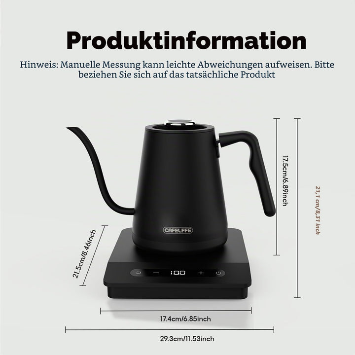 CAFELFFE Elektrischer Schwanenhals-Wasserkocher, 0,8L, 1500 W, Schwarz | Teekanne, Edelstahl-Heisswa