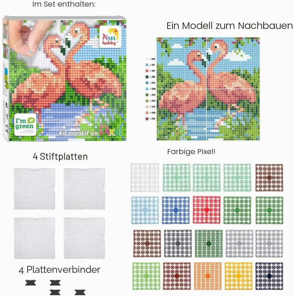 Pixelbild zum Basteln, 12 x 12 cm, Flamingo
