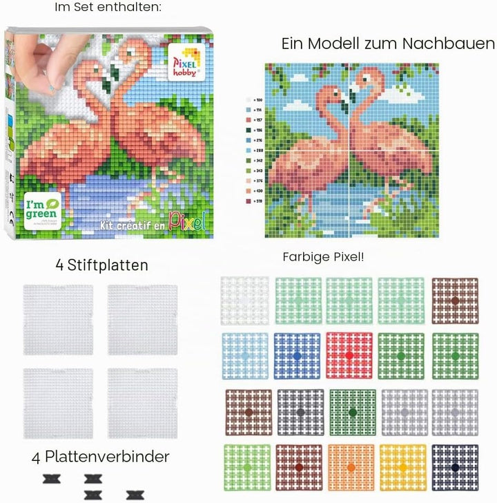 Pixelbild zum Basteln, 12 x 12 cm, Flamingo