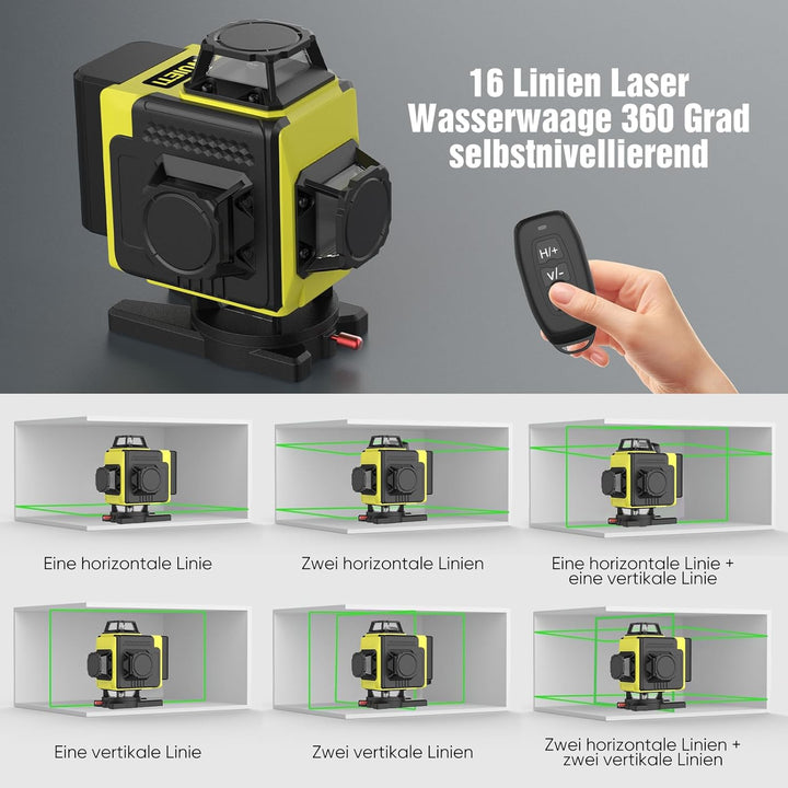 Kreuzlinienlaser mit Stativ, 4x360 Grad Grün Selbstnivellierend Laser Wasserwaage mit 2xBatterien 4D