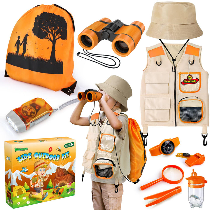 Forscherset für Kinder, Exploration Spielzeug mit Weste, Hut, Rucksack und Kindern Fernglas, Kindern
