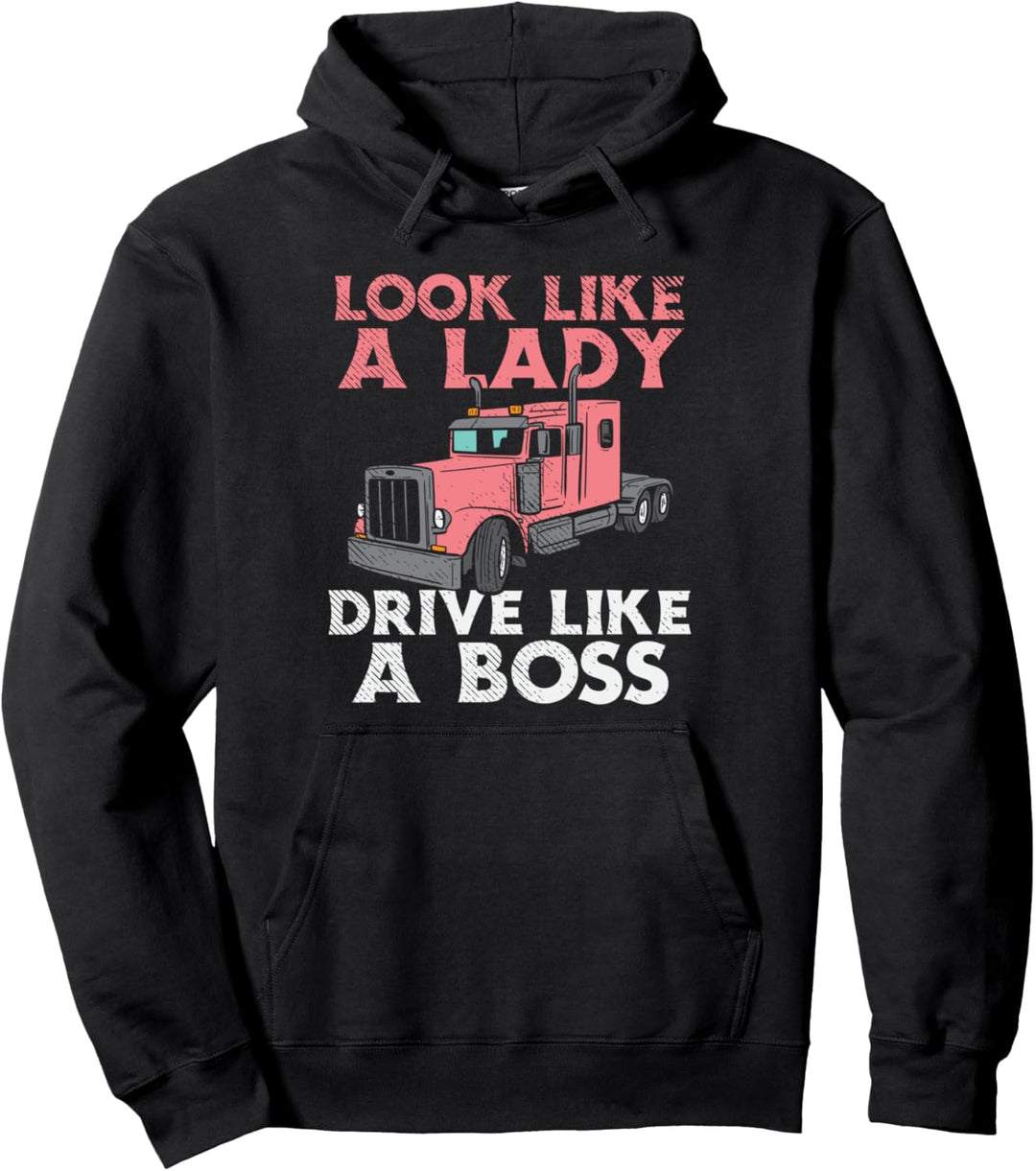 Sieht aus wie eine Dame fährt wie ein Boss Lustiger Frauen-Trucker Pullover Hoodie